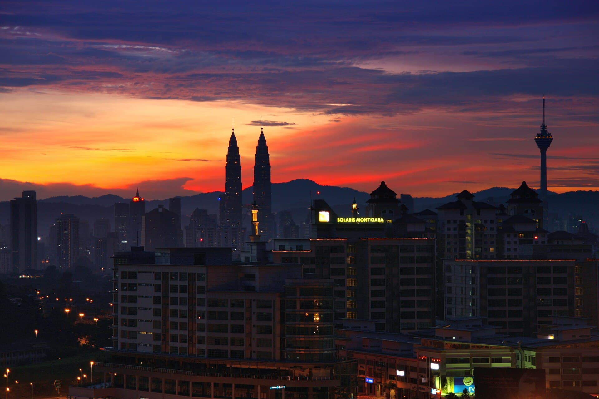 Kuala Lumpur skyline at sunrise with the Petronas Towers